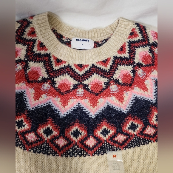 Old Navy Women's Beige and Red Patterned Sweater - Picture 7 of 9